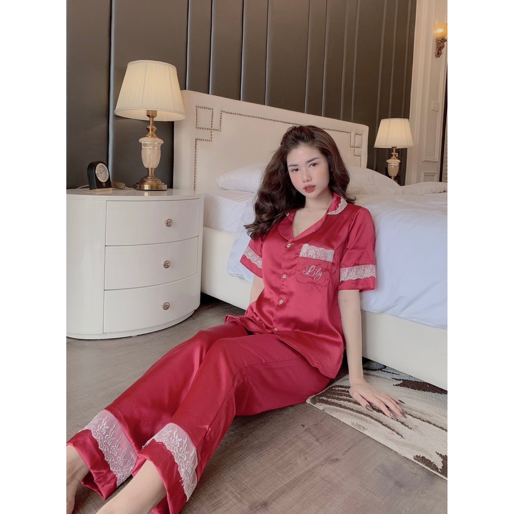 Đồ Bộ Pijama - Bộ Lụa Áo Cộc-Quần Dài Chất Liệu Satin phối ren | BigBuy360 - bigbuy360.vn