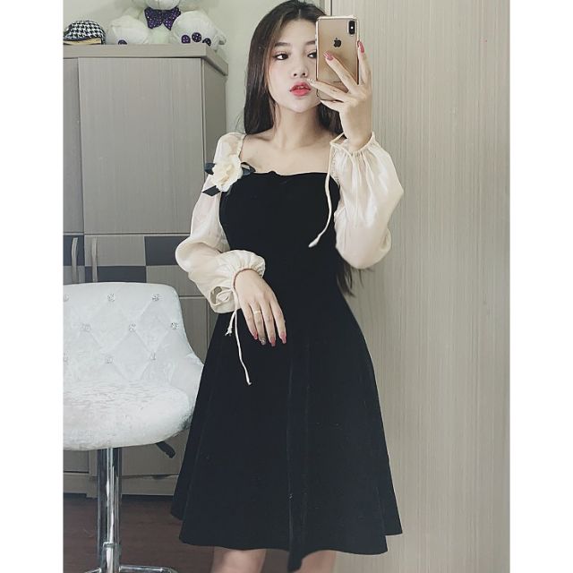 Váy nhung phối organz