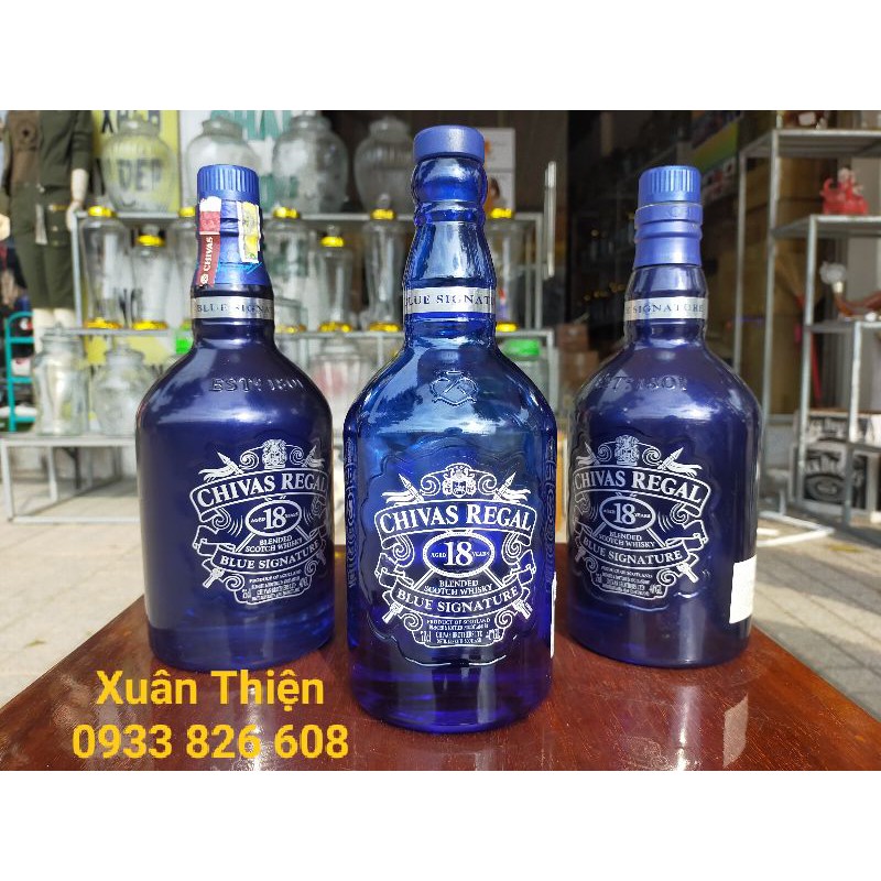 Vỏ Chai Rượu Ngoại Chivas 18 Blue Thủy Tinh Scotland Dung Tích 700ml Rất Đẹp.