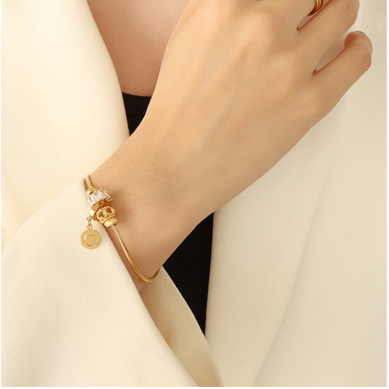 Lắc Tay Dây Rút Mặt Đá Nhân Tạo Titan Ko Đen TT 4241