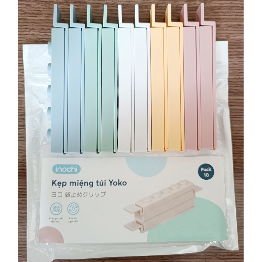 (Bộ 10 cái) Kẹp miệng túi Yoko - Chính hãng Inochi - Tiêu chuẩn nhật bản giúp bảo quản thực phẩm kín hơi tuyệt đối.