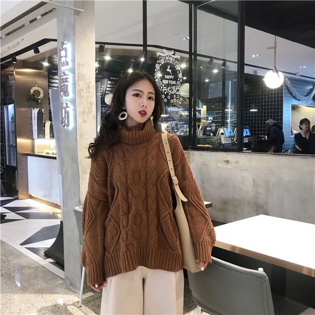 Áo len cao cổ vặn thừng