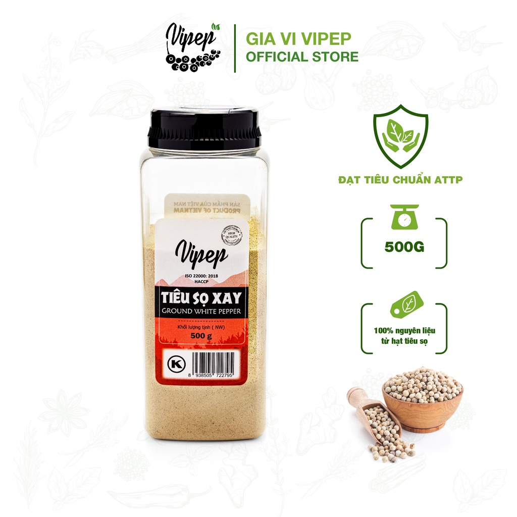 Hạt tiêu sọ xay Vipep 100% tự nhiên, thơm chuẩn vị, giúp khử tanh thực phẩm hiệu quả 500g (hũ lớn tiết kiệm)