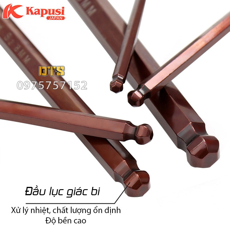 Lục giác đầu bi Nhật Kapusi Japan, thép S2 cao cấp siêu cứng, mômen xoắn mạnh, chìa vặn lục giác chữ L nhiều kích thước