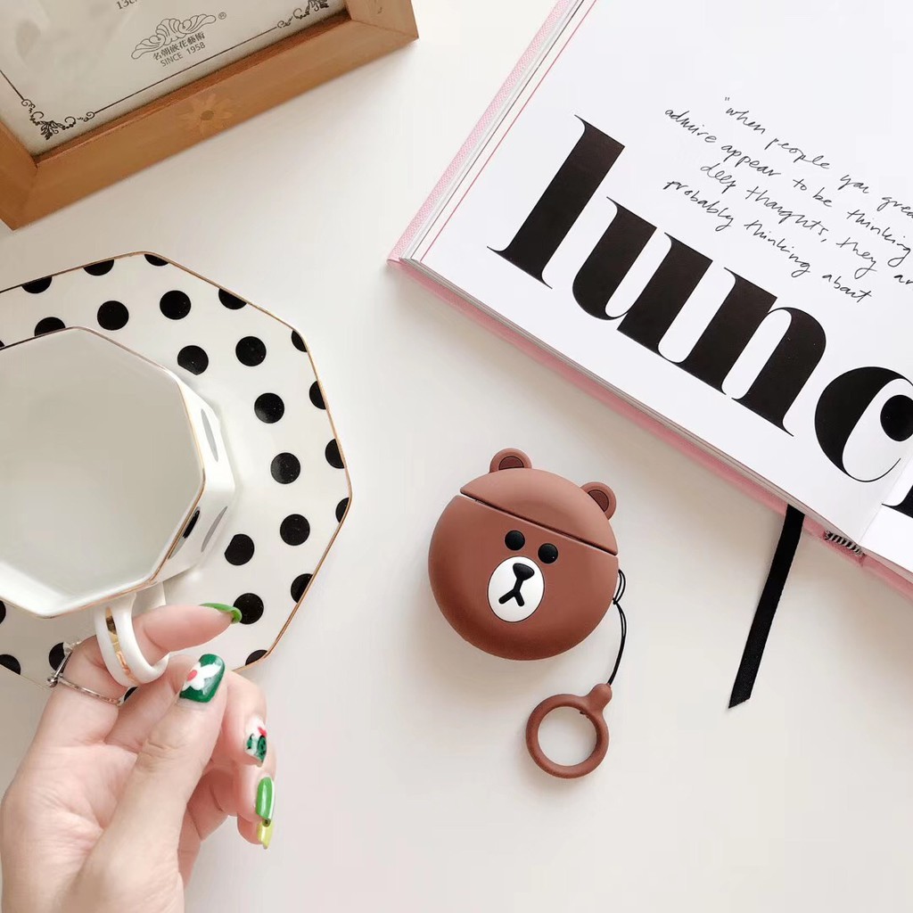 Stocks❤Dino Brown Bear 3D Apple Airpods 1/2Genereation Earphone Charger protector silicone case Hostel