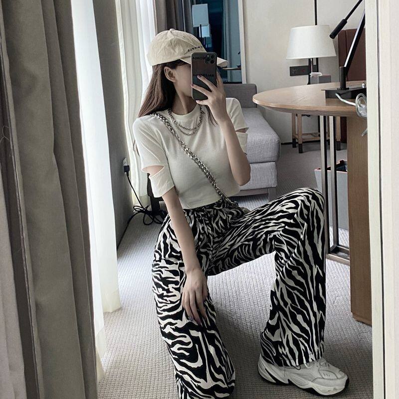 Quần dài IELGY thiết kế ống rộng lưng cao màu nhuộm thời trang mùa hè cho nữ