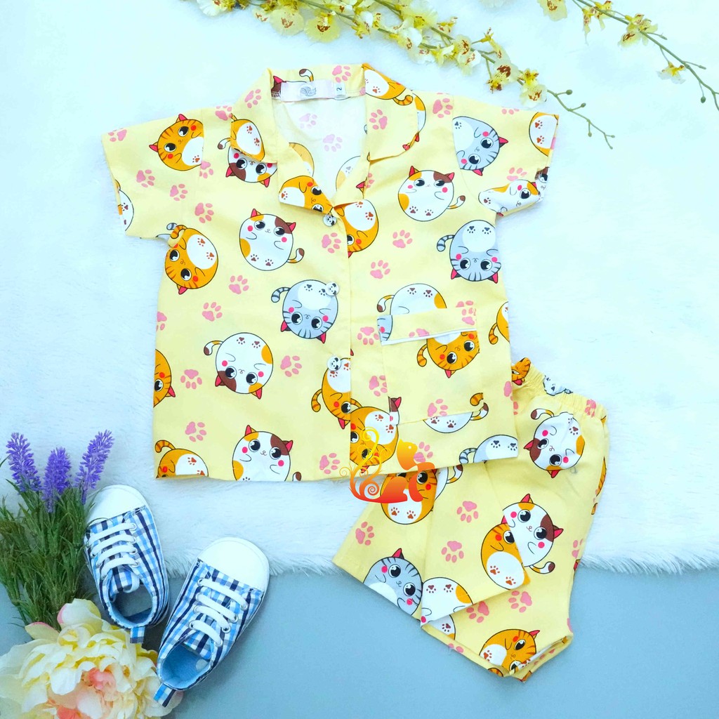 Đồ Bộ Mặc Nhà Pijama Kate Thái - &quot;Mèo tròn&quot; - Cho Bé 8 - 38kg