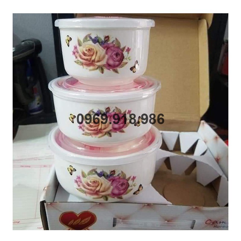 🍰 Bộ Bát Thố Sứ Bát Tràng Đựng Cơm 3 Cái Có Nắp Đậy Hút Chân Không Đẹp Giá Gốc Sỉ Rẻ 💛 Tổng Kho Gia Dụng Sài Gòn💛