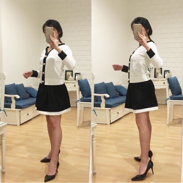 (Ảnh thật) Set áo trắng + váy đen - Size S