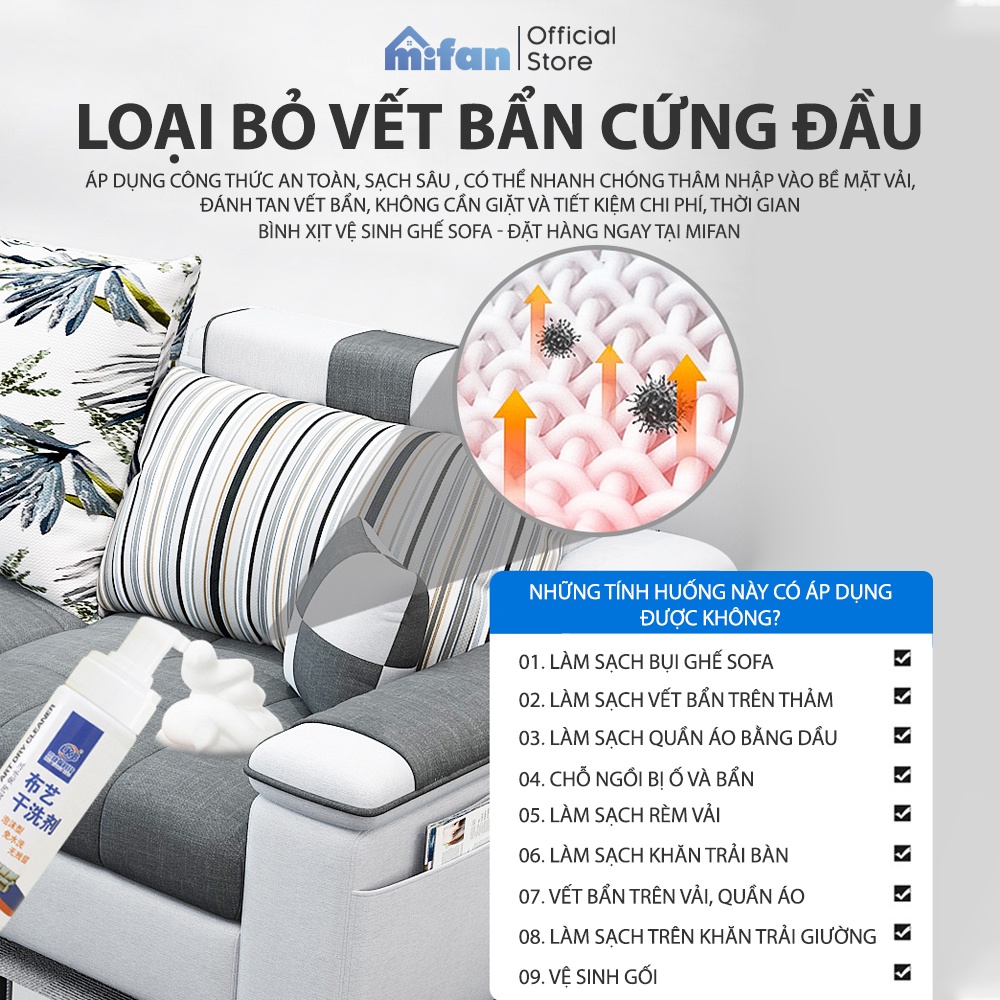 Bình Xịt Vệ Sinh Sofa LKB 200ml - Tẩy Sạch Vết Bẩn Sofa Vải, Dạ, Nhung, Rèm Cửa, Thảm, Ghế Ô Tô, Xe Hơi - MIFAN