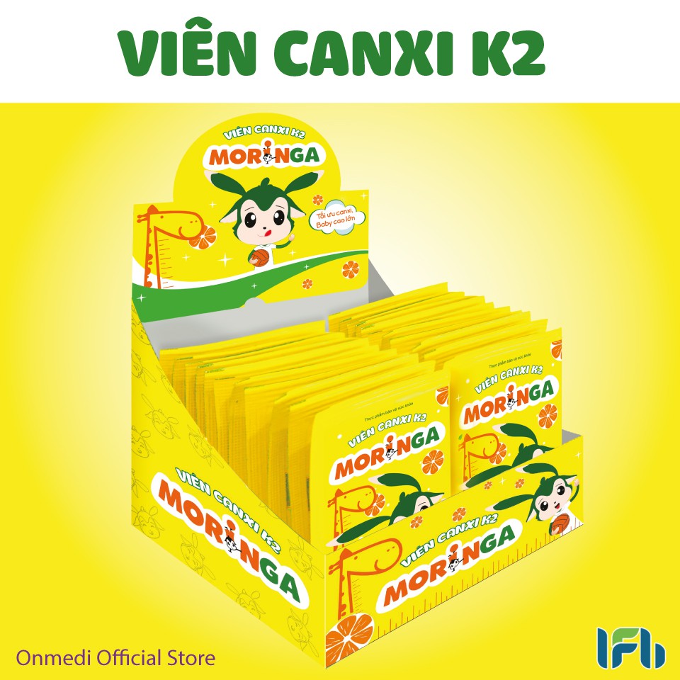 Viên Canxi K2 Moringa - Bổ Sung Canxi cho Bé, Giúp Trẻ Cao Lớn Hộp 20 Gói