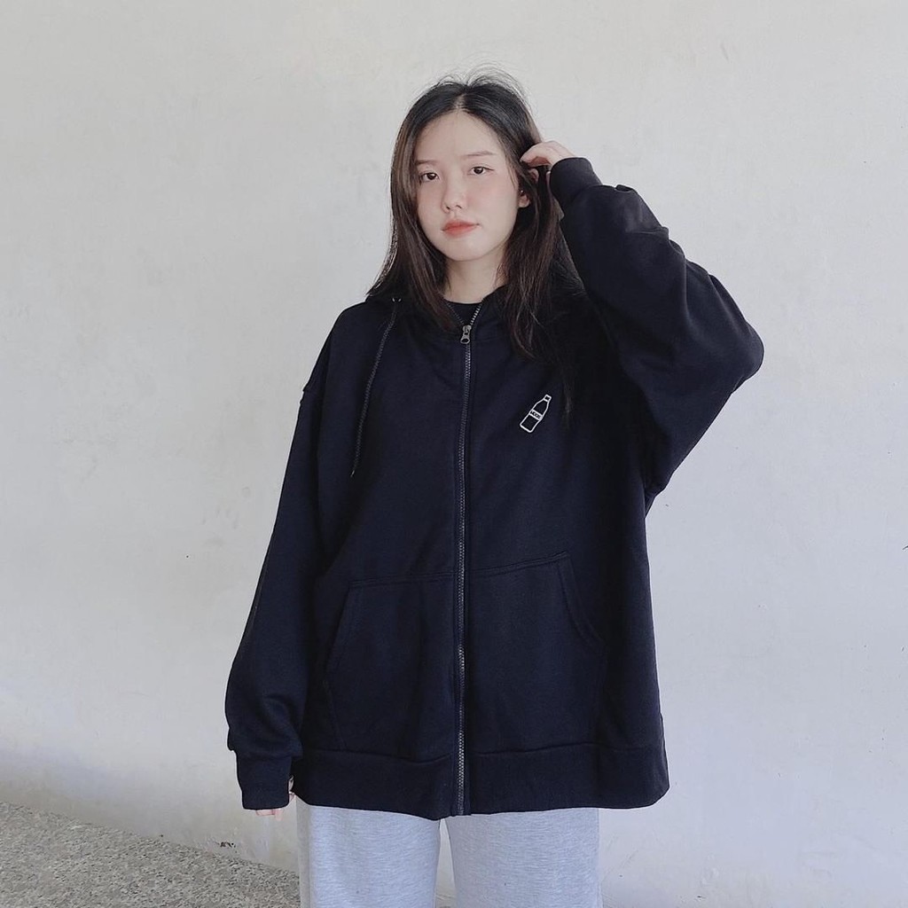 ÁO KHOÁC NỈ HỘP CHAI SỮA OVERSIZE XẺ TÀ - ÁO HOODIE KHOÁC CHAI NƯỚC 3 MÀU ULZZANG