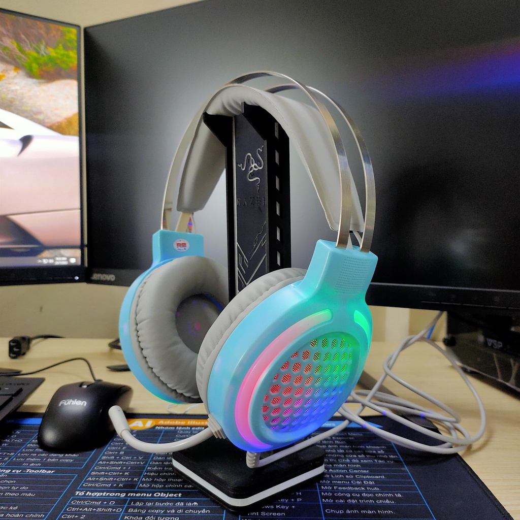 Headphone cho PC-Laptop Glint Thunder G12 xanh chín Led RGB siêu đẹp