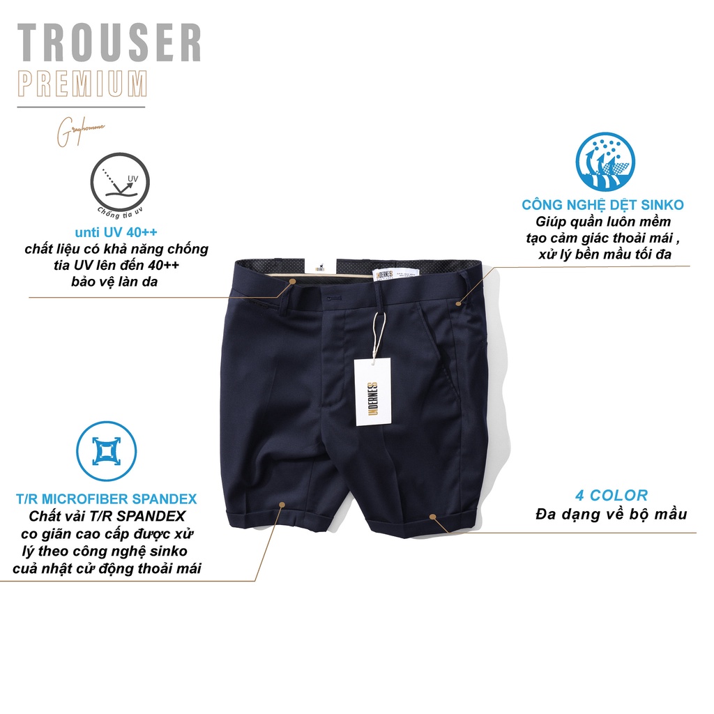 Quần short âu kẻ sọc GRAYHOMME vải cotton co giãn nhẹ kiểu dáng âu ngắn mẫu New