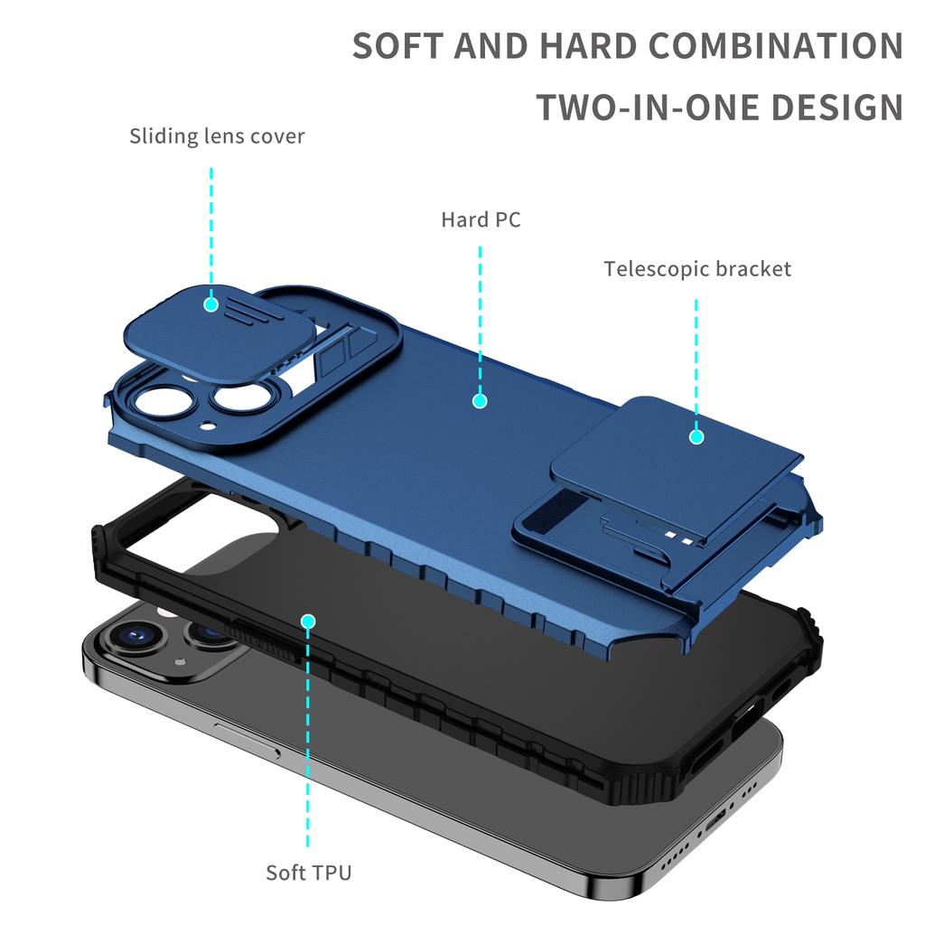 Ốp Điện Thoại 3 Trong 1 Có Nắp Trượt Bảo Vệ Ống Kính Máy Ảnh Cho IPhone 13Promax 12 11 7Plus X Xs Max XR 8 7