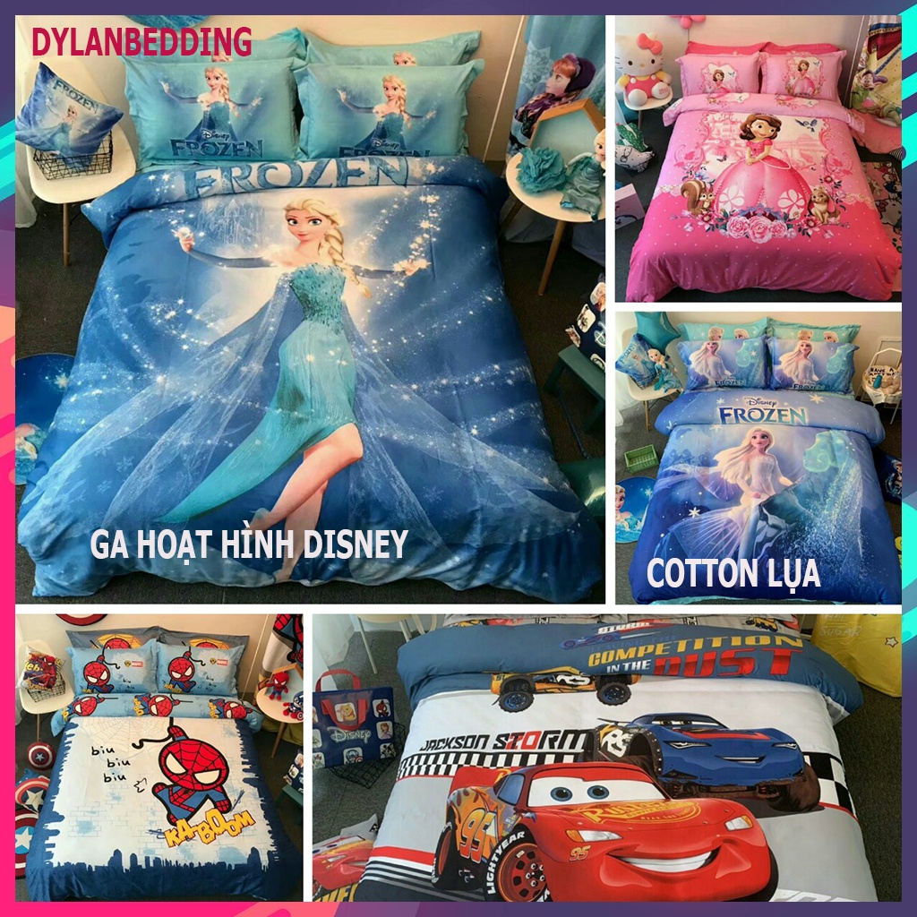 Bộ ga giường hoạt hình disney cotton lụa cao cấp cho bé yêu