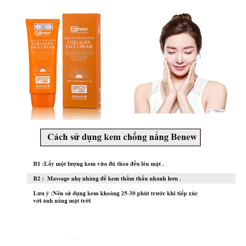 Kem chống nắng cao cấp dành cho da mặt - Benew Collagen Sun Cream Dưỡng Trắng, Nâng Tone Da (trăng) 70ml-Hàng Chính Hãng