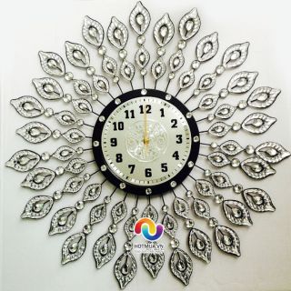 Đồng hồ trang trí đuôi công bạc 80cm