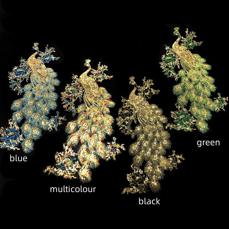 Miếng Dán Ủi Quần Áo Hình Chim Công Đính Kim Sa Lấp Lánh 47 * 26cm