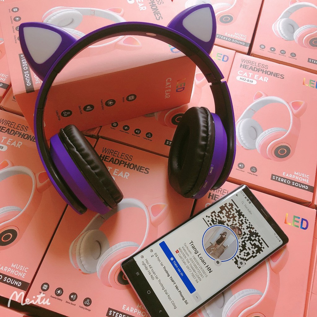 Tai nghe Bluetooth Tai Mèo, có Đèn LED, có Mic HXZ-B39