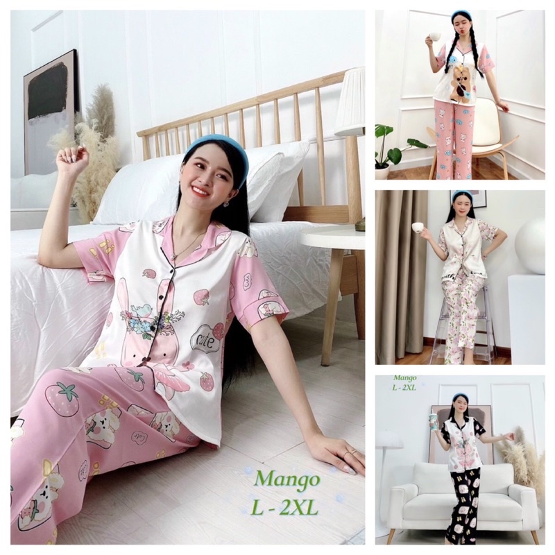 Đồ Bộ Pizama Lụa Mango Mềm Mát - Bộ Mặc Nhà Quần Dài Tay Ngắn Có Size 50-75kg