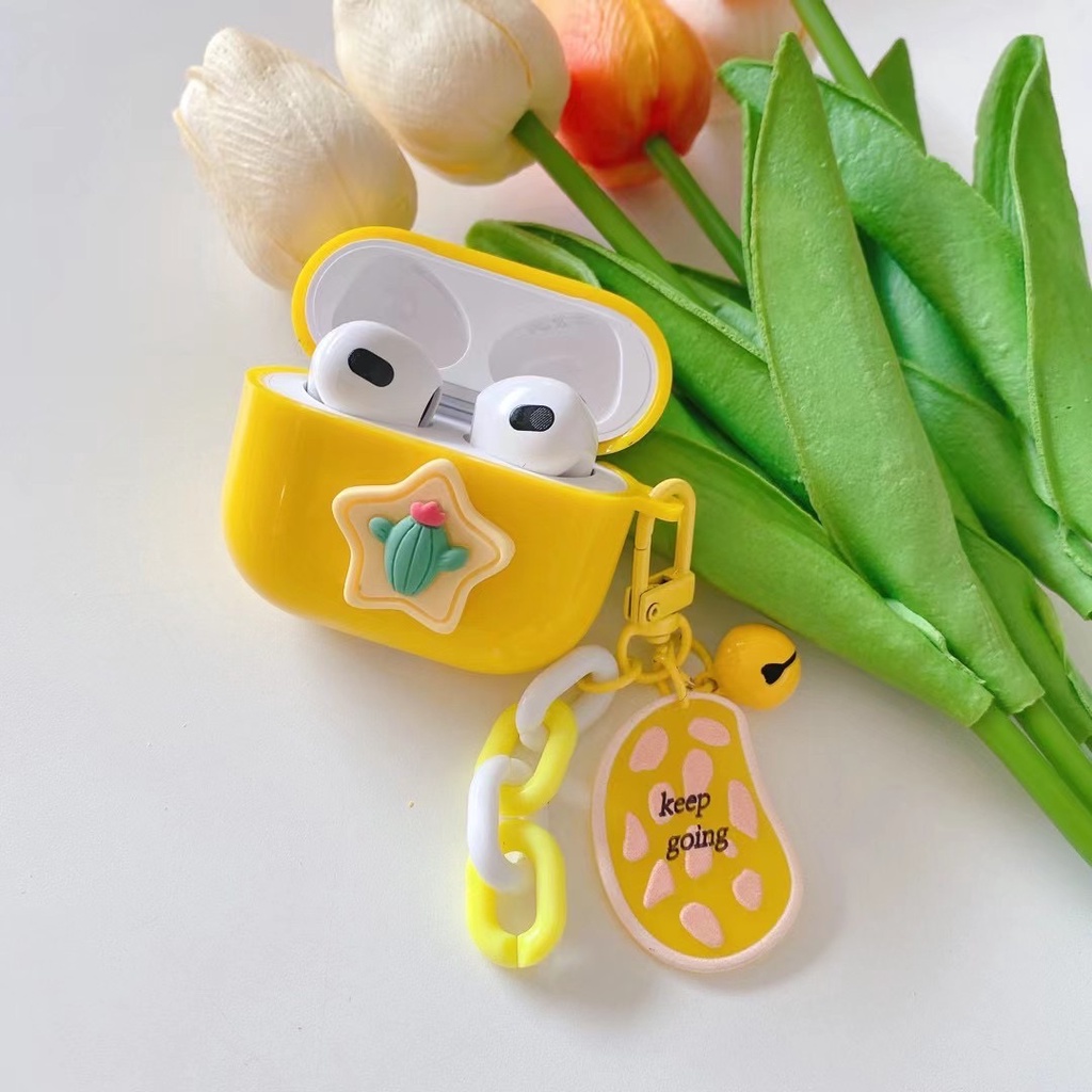 Vỏ Bảo Vệ Hộp Sạc Tai Nghe airpods 1 2 pro Bằng tpu Mềm Hình Hoa Phối Dây Xích Màu Xanh Lá
