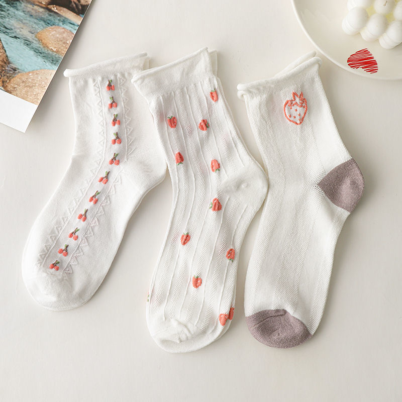 Tất cao cổ phối ren màu trắng phong cách Nhật Bản Hàn Quốc dễ thương