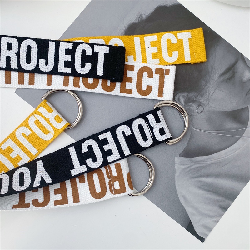 Dây Thắt Lưng Vải canvas Hai Vòng Khóa In Chữ Phong Cách Hàn Quốc Thời Trang Cho Nam Và Nữ