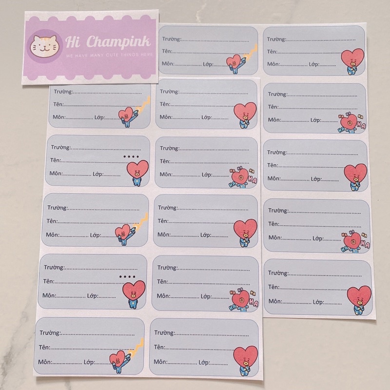 NHÃN VỞ BT21 - BTS DÁN TẬP VỞ SÁCH HỌC SINH 10 miếng