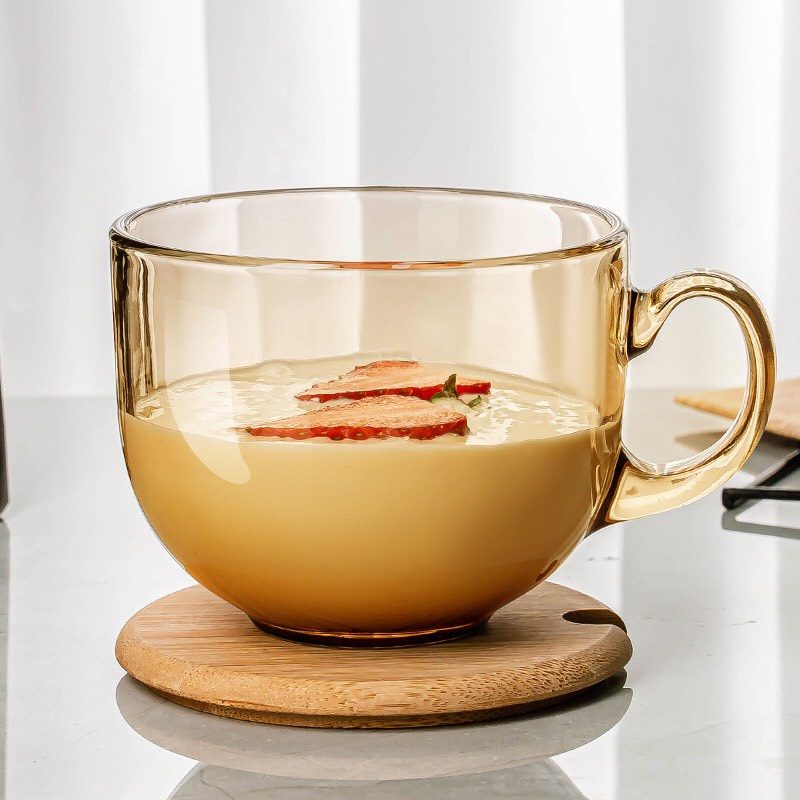 Cốc thủy tinh trong suốt màu hổ phách sang trọng, tách uống nước dung tích 410ml