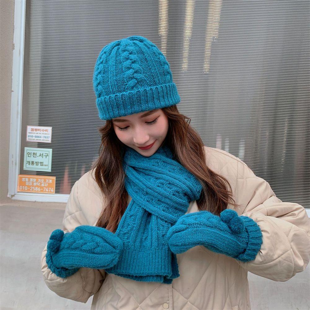 Set Mũ beanie Kèm Găng Tay Và Găng Tay Giữ Ấm Mùa Đông Cho Nữ