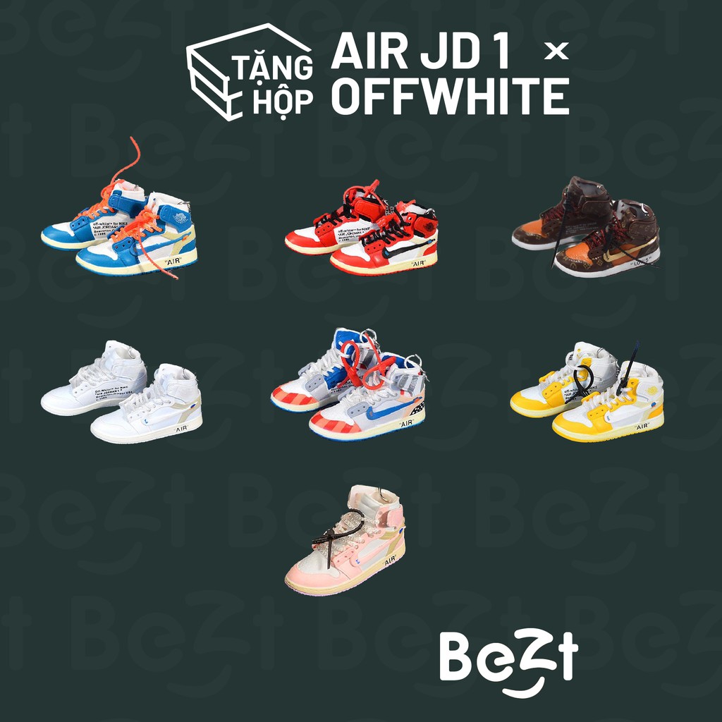 Móc khoá giày sneaker 3D Air Jordan 1 Off White tỉ lệ 1:6, mô hình giày sneaker mini