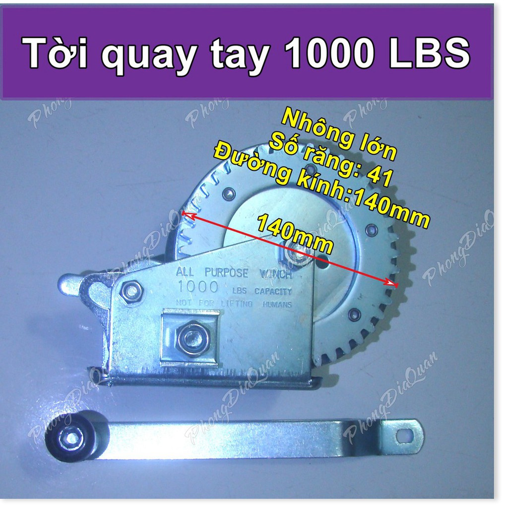 Tời quay tay 1000 LBS (cáp bán riêng theo yêu cầu)