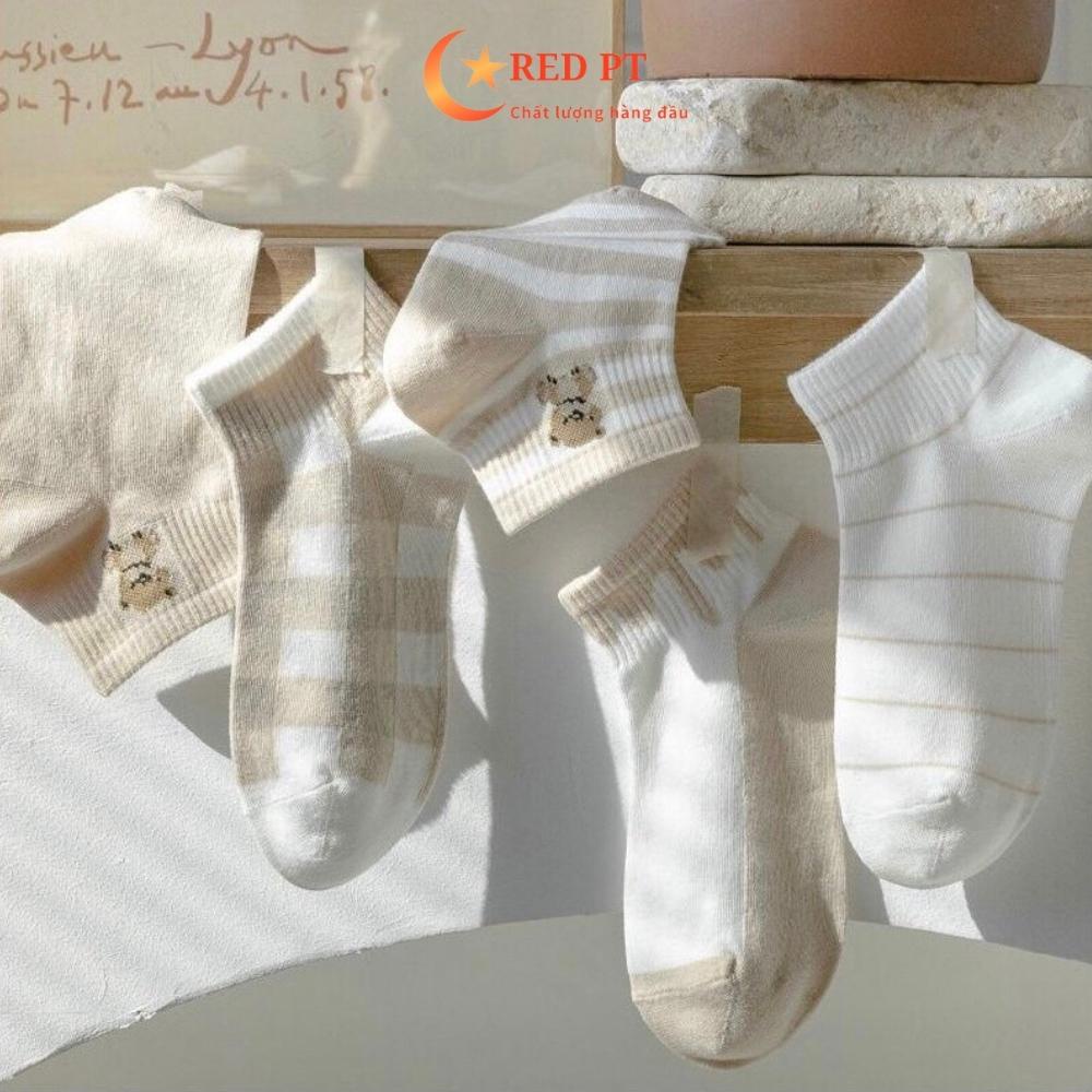 Tất nữ cổ ngắn cute vớ caro họa tiết xinh cotton dày dặn RED PT