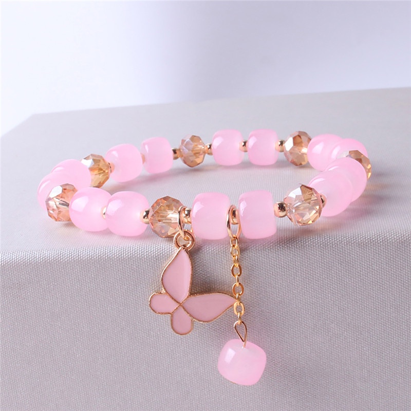 ✨✨Vòng tay chuỗi hạt pha lê nhiều màu hình hoa cúc/bướm thời trang ngọt ngào cho nữ