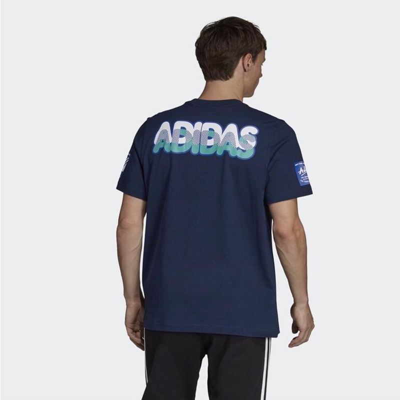 Adidas Genuine Male Big LOGO Graffiti Round Neck Sports Short-sleeved T-shirt DV2073 +++ 100% Authentic Guarantee +++