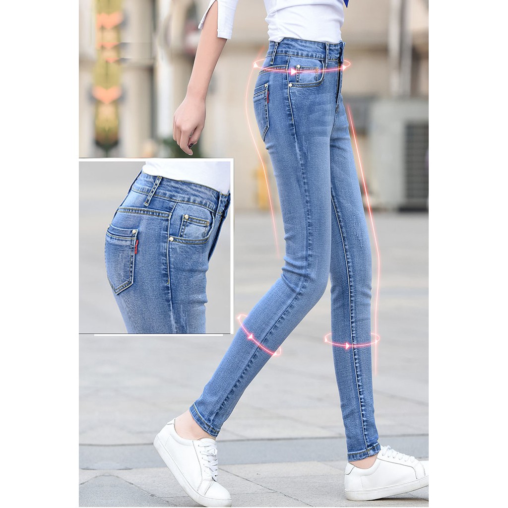 Quần Bò Nữ Dáng Ôm Quần Jeans Nữ Lưng Cao Phong Cách Hàn Quốc Co Giãn Tốt