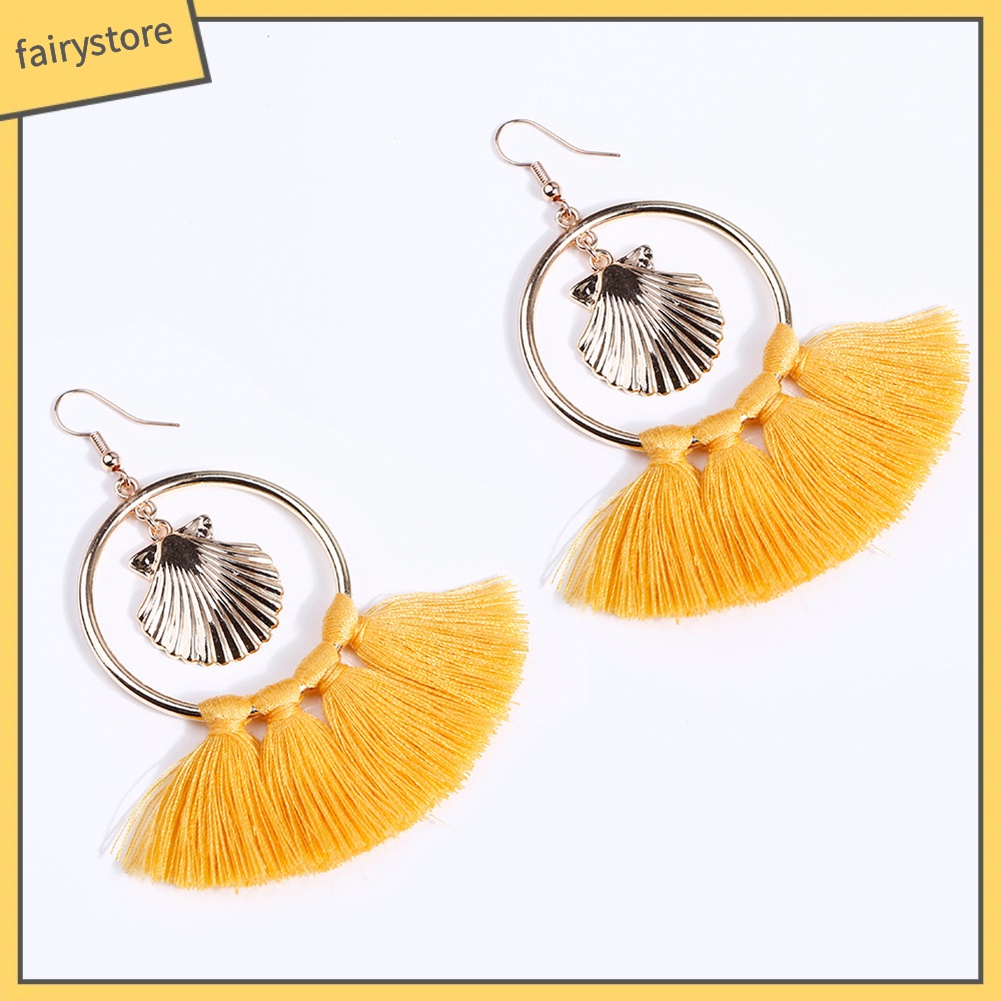 Khuyên Tai Dài Phối Tua Rua Phong Cách Bohemian Thời Trang