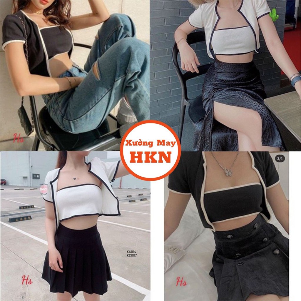 Set Áo Quây Nữ Kèm Áo Khoác Croptop Chất Liệu Cotton Mã 102 Xưởng May HKN