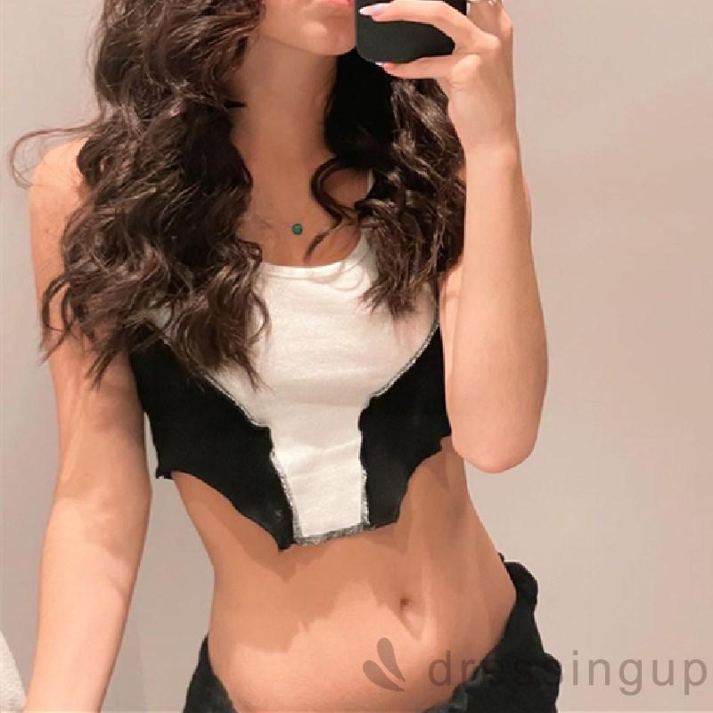 Áo Lửng Cổ Chữ U Không Tay Màu Tương Phản Cá Tính Cho Nữ | BigBuy360 - bigbuy360.vn