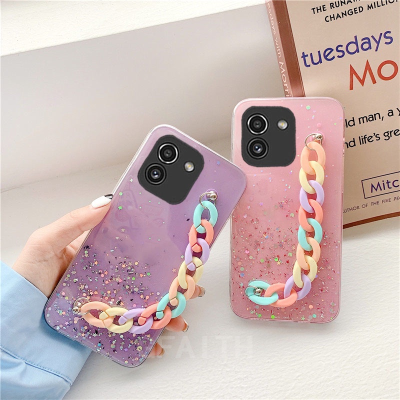 Ốp Điện Thoại Dẻo Trong Suốt Họa Tiết Bầu Trời Đầy Sao Kèm Vòng Đeo Tay Cho Samsung Galaxy A03 GalaxyA03