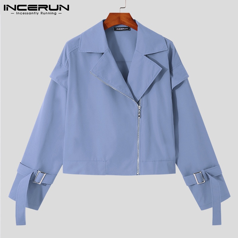 Áo khoác nam INCERUN tay dài màu trơn có khóa kéo bất đối xứng phong cách phương Tây