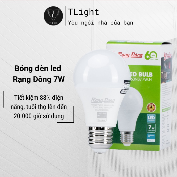 Bóng Đèn LED Bulb Rạng Đông 7W ánh sáng Trắng/Vàng