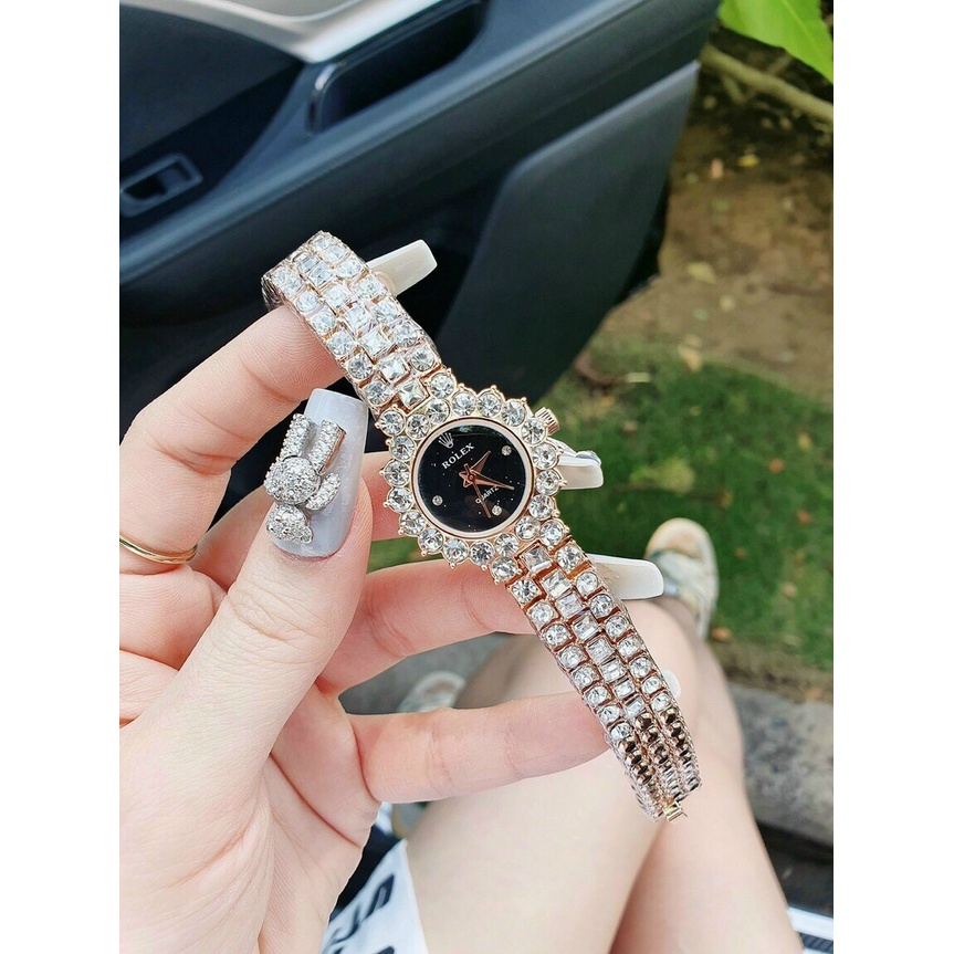 Đồng hồ đeo tay nữ, đồng hồ nữ ROLEX đính full đá cao cấp sáng lấp lánh, siêu sang chảnh, giá rẻ nhất thị trường