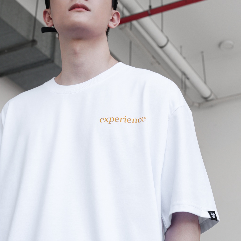 Áo Thun Trắng In Chữ Experience Màu Cam Chất Liệu 100% Cotton Form Rộng Thoải Mái Unisex Nam Nữ