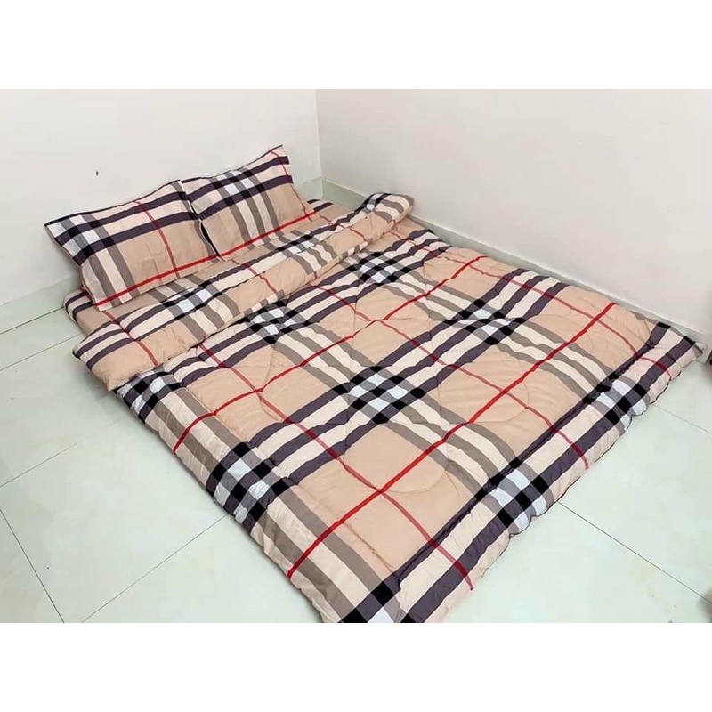 Xả kho set chăn ga poly 5 món, chăn phao Trần bông dày dặn kèm ga gối cùng màu