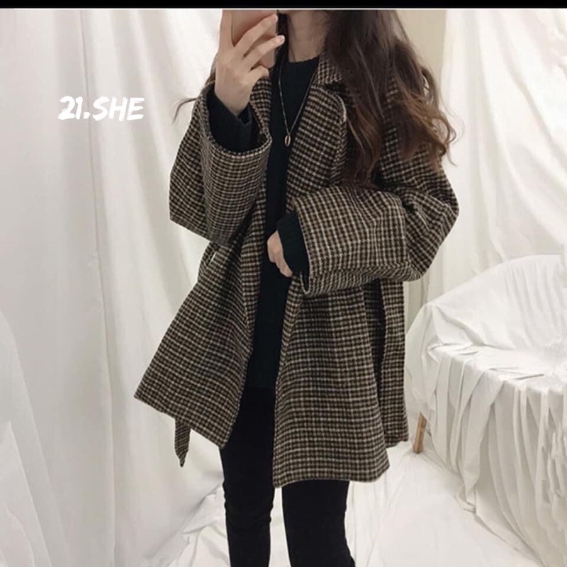 [Ảnh thật/hàng QC] Áo dạ kẻ ziczac 2 lớp kèm đai hot trend/ áo khoác dạ QC loại 1 | BigBuy360 - bigbuy360.vn