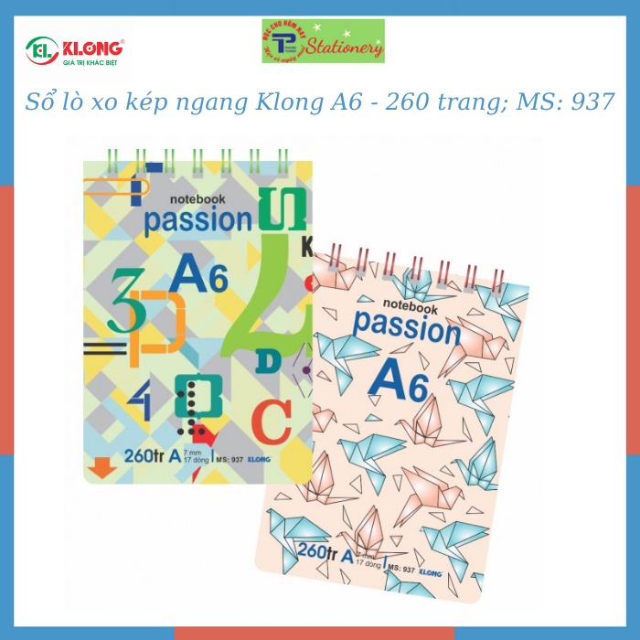 Sổ lò xo kép kẻ ngang Klong 260tr A6 offset 70/76; MS: 911,937