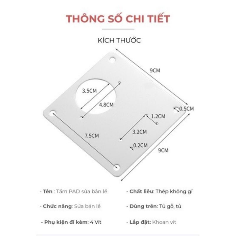 Miếng thép sửa bản lề tủ-miếng tấm pát pad thép sửa bản lề tủ gỗ