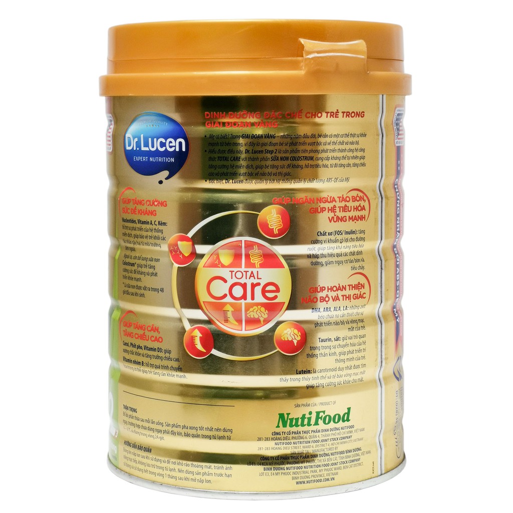 [CHÍNH HÃNG] Sữa Bột Nutifood Dr.Lucen Total Care Step 2 - Hộp 900g (Dinh dưỡng đặc chế cho trẻ trong GIAI ĐOẠN VÀNG)